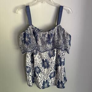 Lane Bryant size 14/16 blue floral lace tank top, removable straps
